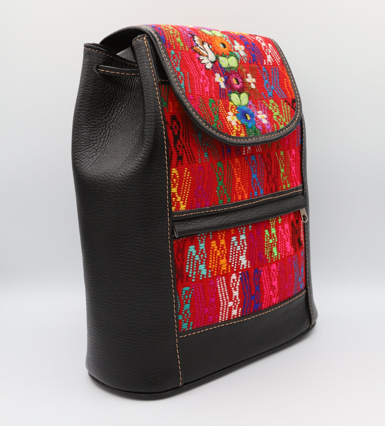 black leather patchwork backpack Black Leather Backpack – Samaj Shop